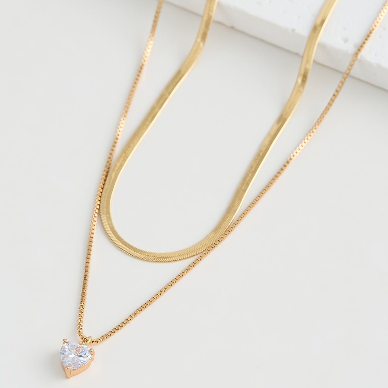 Women's Sparkling Heart-Shaped Zirconia Double-Layer Necklace